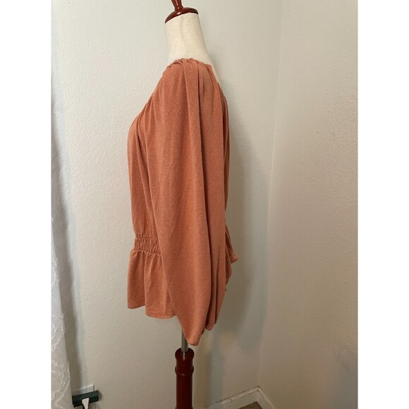 Lauren Conrad Women’s XXL Metallic Peplum Blouse Rust Orange Long Sleeve Top - Picture 4 of 8